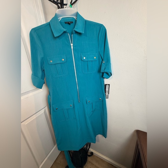 Teal Zip-Front Dress - Picture 1 of 15